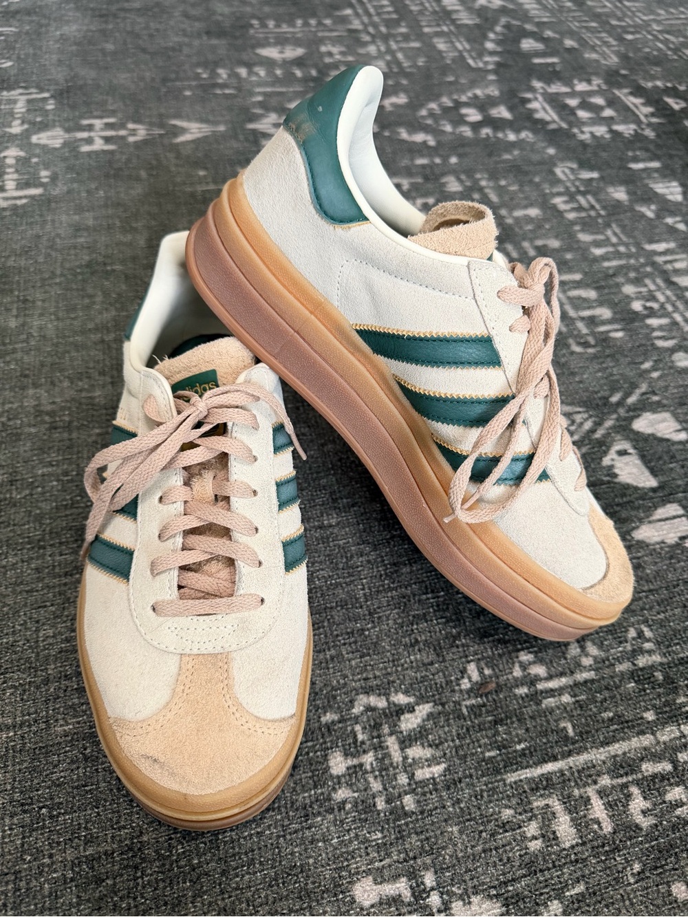 adidas Women’s Cream & Teal Suede Low-Top Sneakers with Gum Sole